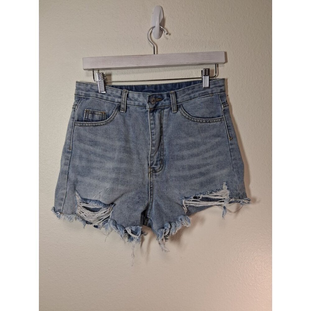 Distressed Denim Blue Jean Shorts Y2K Retro Grunge Casual Summer Size 32" Waist